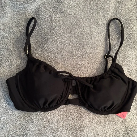 NWT Xhilaration Black Bikini Top Juniors Shirred Underwire Large (8-10) - Picture 2 of 8